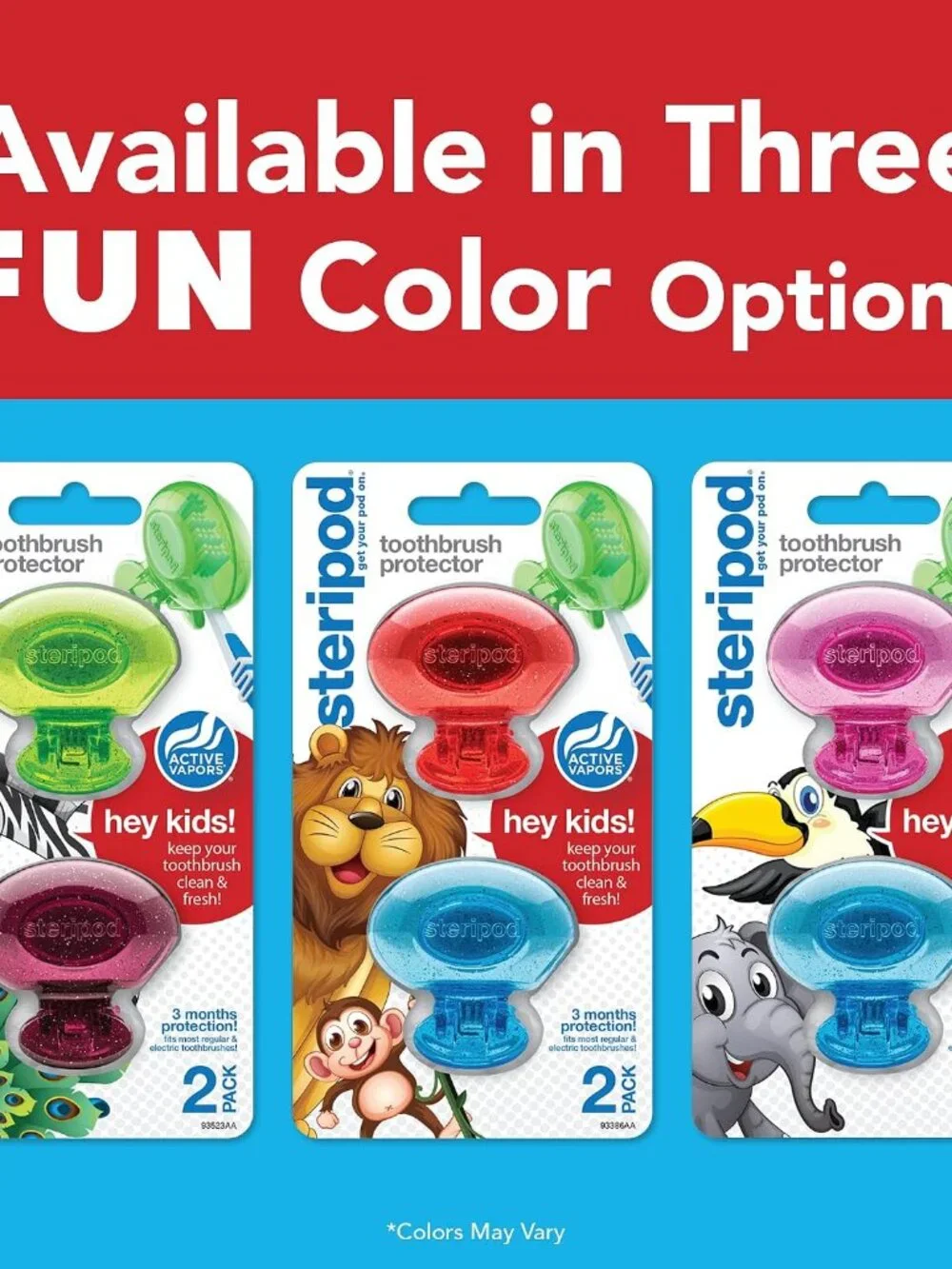 Kids Clip-On Toothbrush Protector, Glitter Red/Blue, 2 Count